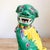Antique Famille Verte Style Ceramic Foo Dog Pair: Green, Yellow and Brown Glazed Asian Figurines For Sale - Image 4 of 11