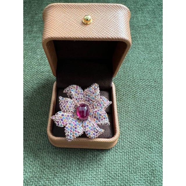 Ruby Red Bochic "Orient" Natural Ruby & Natural Multi Gem Ring Set In 18K Gold & Silver For Sale - Image 8 of 18