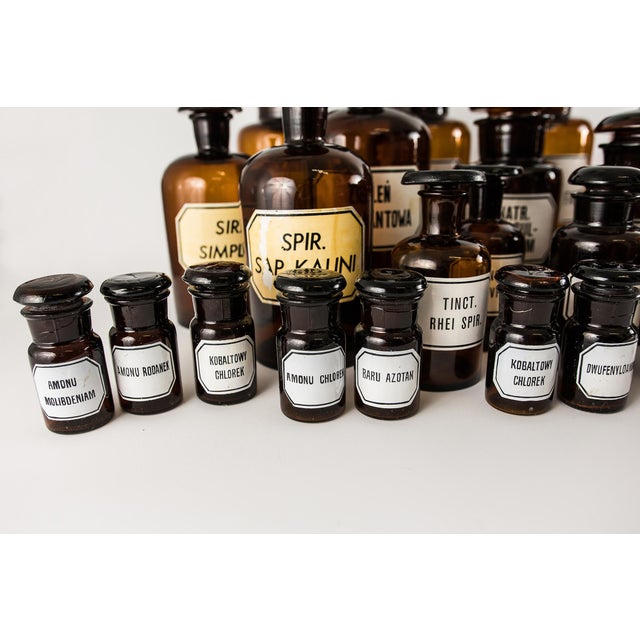 Vintage Amber Pharmacy Bottles, 1950, Set of 32 For Sale - Image 10 of 12