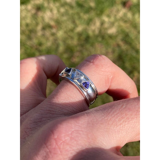 The Salinas River: Contemporary Tanzanite and Natural Diamond Ring, Size 6.25 For Sale - Image 10 of 10