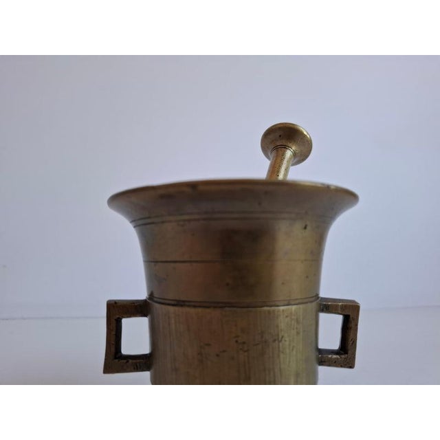 Antique Art Deco Brass Apothecary Mortar and Pestle, Former Czechoslovakia, 1930s, Set of 2 For Sale - Image 13 of 17