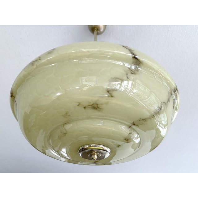 Metal Art Deco Pendant Light in Amber Marble Glass, 1930s For Sale - Image 7 of 18