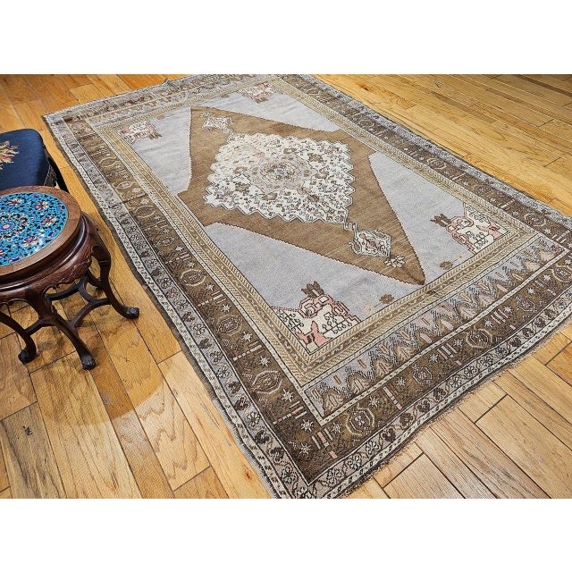 Vintage Turkish Oushak Rug, Hand-Knotted, Geometric Design, Pale Blue, 7' x 10' For Sale In Chicago - Image 6 of 16