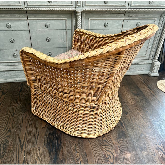 English Vintage Braided Wicker Rattan Club Chair For Sale - Image 3 of 6