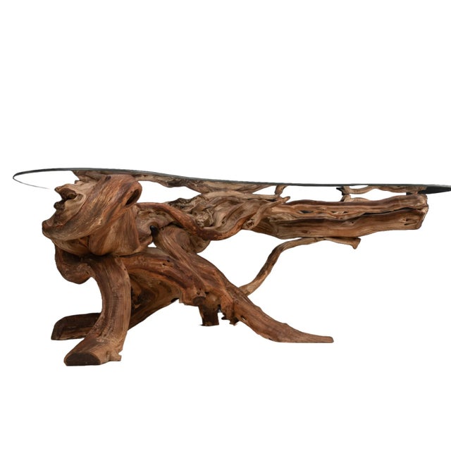 Mid-Century Modern Mid-Century Organic Modern 1960s Driftwood Coffee Table Original Biomorphic Kidney Glass Top For Sale - Image 3 of 16