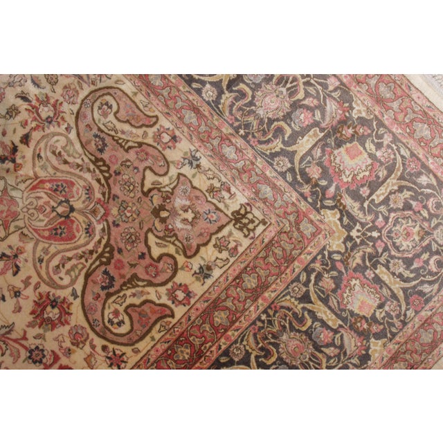 Hand-Knotted Vintage Tabriz Rug - Beige With Pink and Red Floral Medallion Style For Sale In New York - Image 6 of 6
