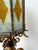 Large Mid-Century Modern table or floor lantern lamp hammered glass and wrought iron, gilding gold copper patina, by the...