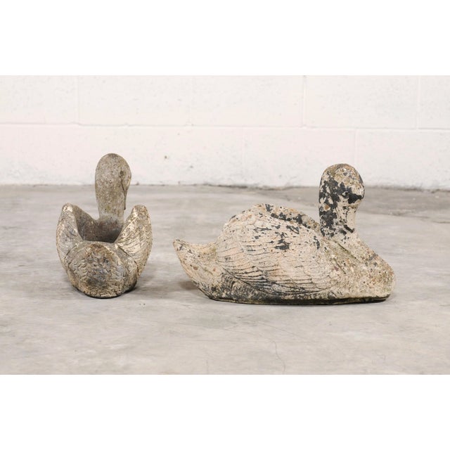 Mid 20th Century Vintage Pair of Stone Swan Planters From England For Sale - Image 5 of 11