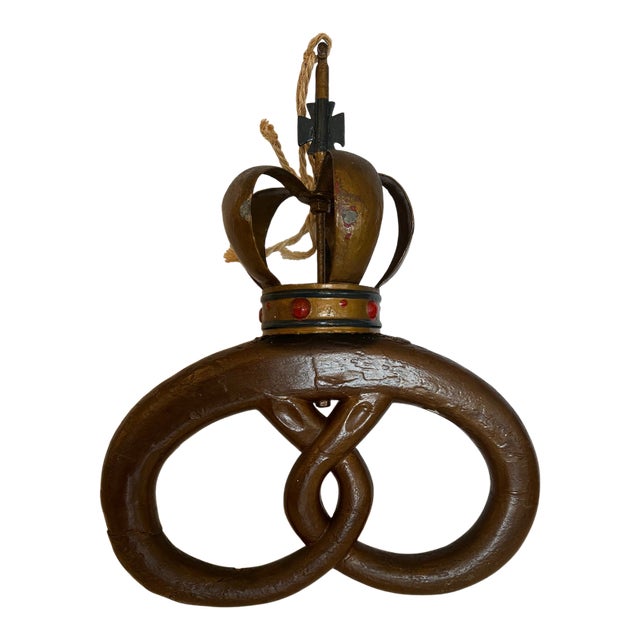 Antique Danish Hand Carved Pretzel Bakery Sign For Sale