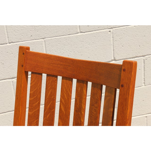 Brown 1940s Mission Style Solid Oak Rocking Chair | Arts & Crafts Wooden Rocker For Sale - Image 8 of 18