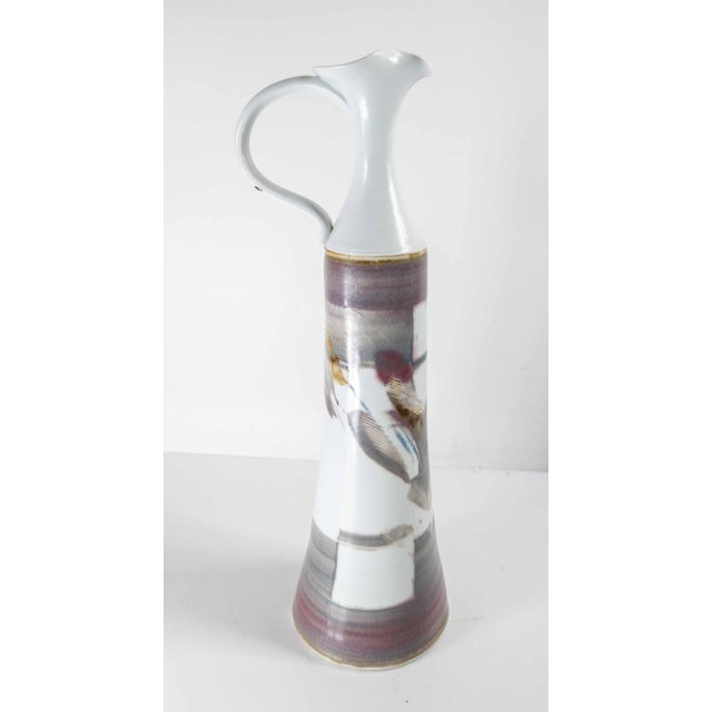 80s or 90s Mid-Century Modern Style Art Pottery Pitcher Vase For Sale - Image 4 of 12