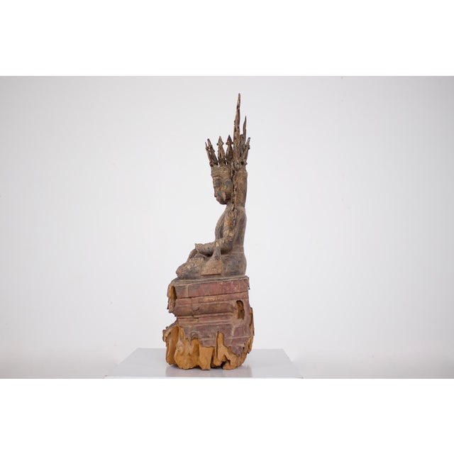 Burmese Artist, Crowned Buddha Shan / Ava Figure, Wood For Sale - Image 3 of 14