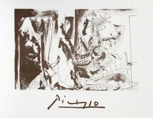 1980s "Chevalier en Armure, Page et Femme Nue" Lithograph After Pablo Picasso