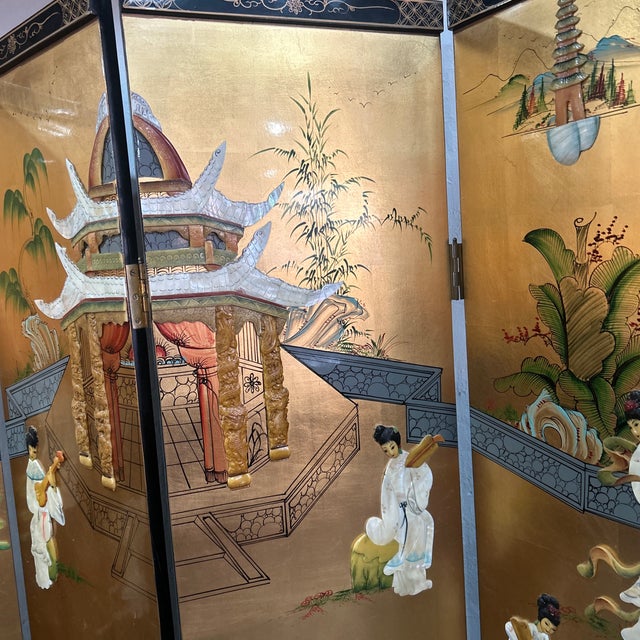 Onyx 1950s Stunning Gold Asian Room Divider Screen For Sale - Image 8 of 12