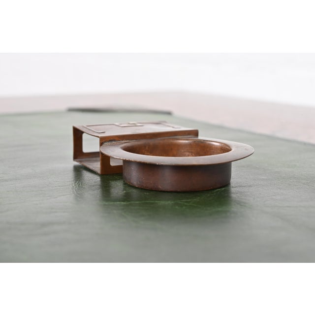 Art Deco Heintz Arts & Crafts Sterling Silver on Bronze Ashtray With Match Box Holder For Sale - Image 3 of 11