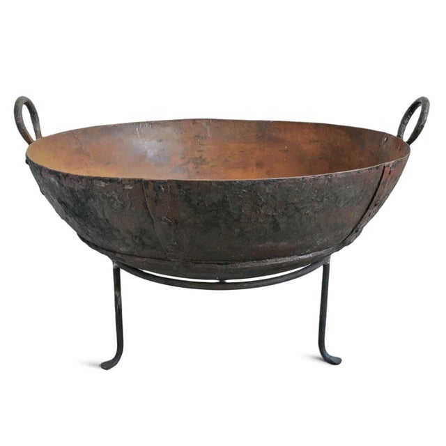 Authentic hand crafted iron Kadai fire bowl or planter. Originally used as Indian cooking basin. Long-lasting multi...