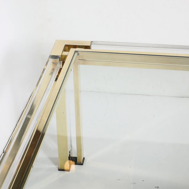 Mid-Century Rectilinear Brass & Lucite Glass Top Cocktail Table by Maison Jansen For Sale - Image 10 of 13