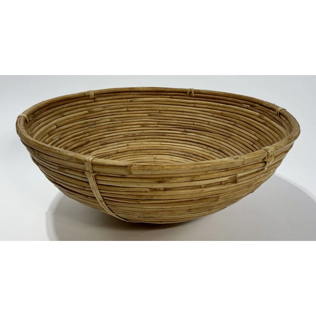 Boho Chic Vintage Oversized Coiled Pencil Reed Bowl For Sale - Image 3 of 11