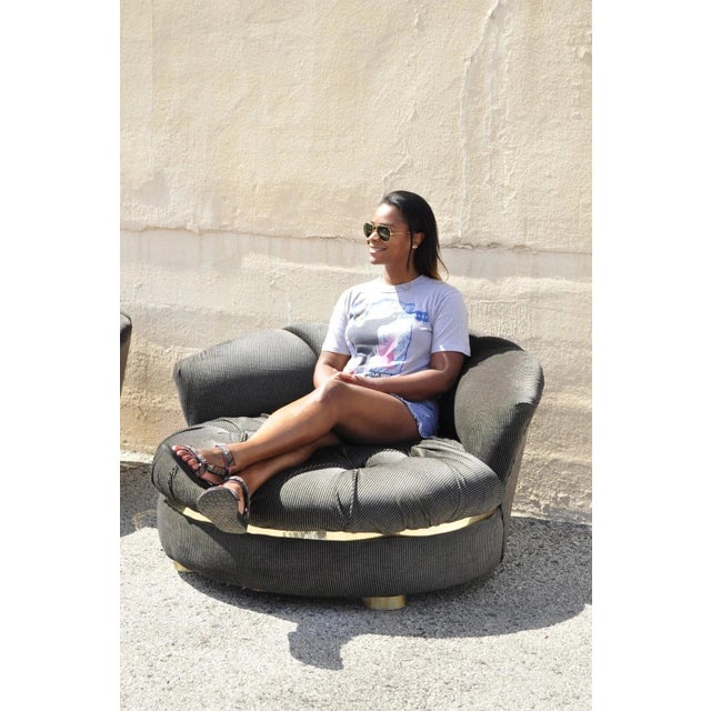 Vintage Mid Century Modern Large Milo Baughman Style Round Black Club Lounge Chair - a Pair. Item features large oversized...