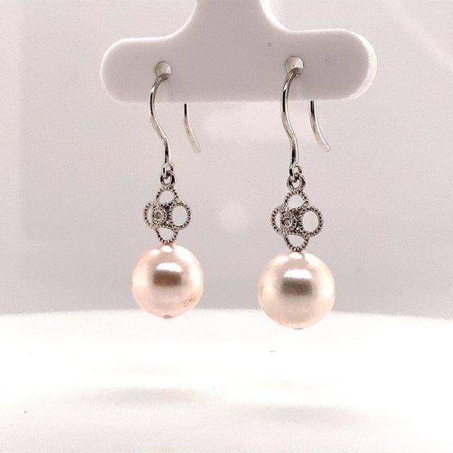 Diamond Akoya Pearl Earrings 14 Karat White Gold Certified For Sale In New York - Image 6 of 10