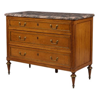19th-C. French Louis XVI Neoclassical Style Fruitwood Marble Top Chest Commode For Sale