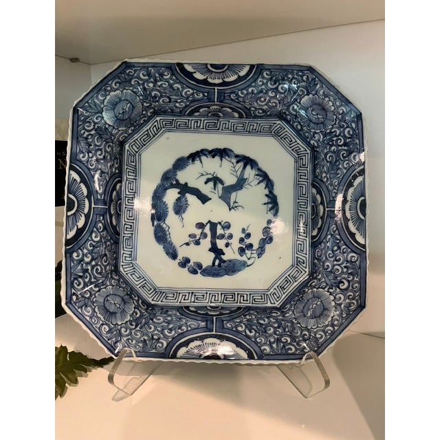 Antique Japanese Blue and White Arita Porcelain Octagonal Plate With Avian Motif For Sale - Image 13 of 15