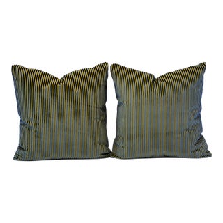Velvet Stripe 20”x20” Feather/Down Pillows - A Pair For Sale