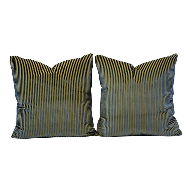 Velvet Stripe 20”x20” Feather/Down Pillows - A Pair For Sale