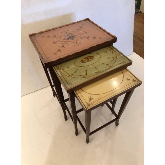 Vintage Hand Painted Nesting Tables in Pastel Colors -Set of 3 For Sale - Image 12 of 12