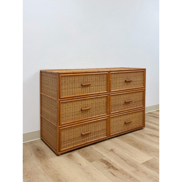 Coastal Vintage, Coastal, Bamboo, Wicker, Six Drawer Dresser, Chest Storage For Sale - Image 3 of 18