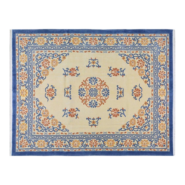Vintage Chinese Art Deco Hand Knotted Wool Rug, 8'9x11'4 For Sale