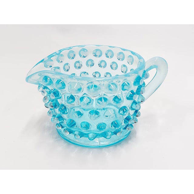 Mid 20th Century Fenton Hobnail Blue Opalescent Individual Creamer Vintage For Sale - Image 5 of 12