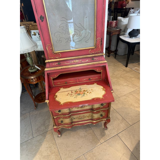 Italian Hand Painted Venetian Style Secretary Desk For Sale In Los Angeles - Image 6 of 18