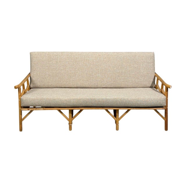 Ficks Reed, Three Seater Sofa, Bamboo, Cane, Beige Tweed, Usa, 1950s For Sale - Image 13 of 15