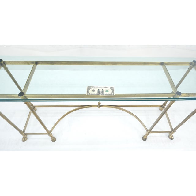 Italian Hoof Feet Brass Frame Base 3/4" Glass Top Console Hall Table For Sale - Image 10 of 13