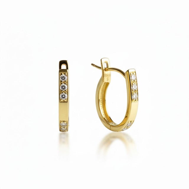 1990s Cartier Vintage 18 Karat Yellow Gold Diamond 0.90 Inch Hoop Earrings For Sale - Image 5 of 9