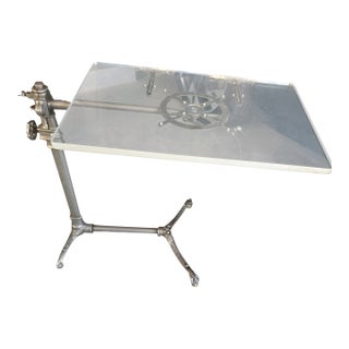 Side Tray Table That Has a Lucite Top That Swivels and Adjustable Height For Sale