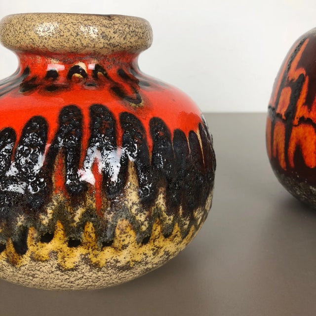 Red Fat Lava Multi-Color Pottery Vases from Scheurich, Germany, 1970s, Set of 2 For Sale - Image 8 of 18