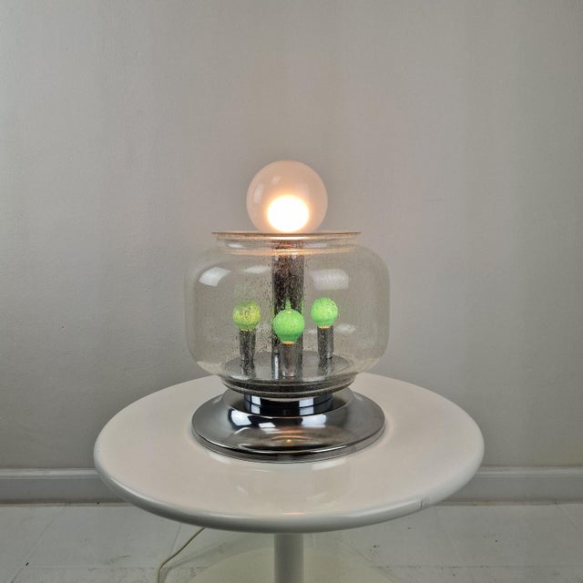 Mid-Century Space Age Italian Table Lamp with Effervescent Bubble Glass, 1970s For Sale - Image 10 of 17