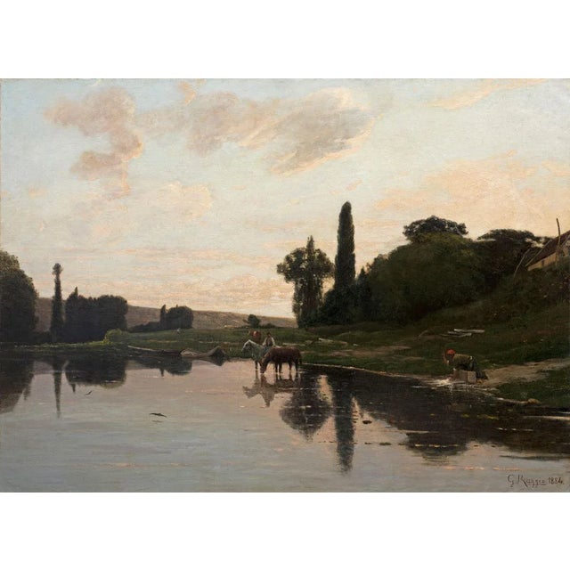 Landscape with Lake - Oil on Canvas by Giuseppe Raggio - 1884 1884 For Sale - Image 5 of 5