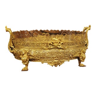 Highly Detailed French Gilt Bronze and Glass Centerpiece Jardiniere, Circa 1885 For Sale