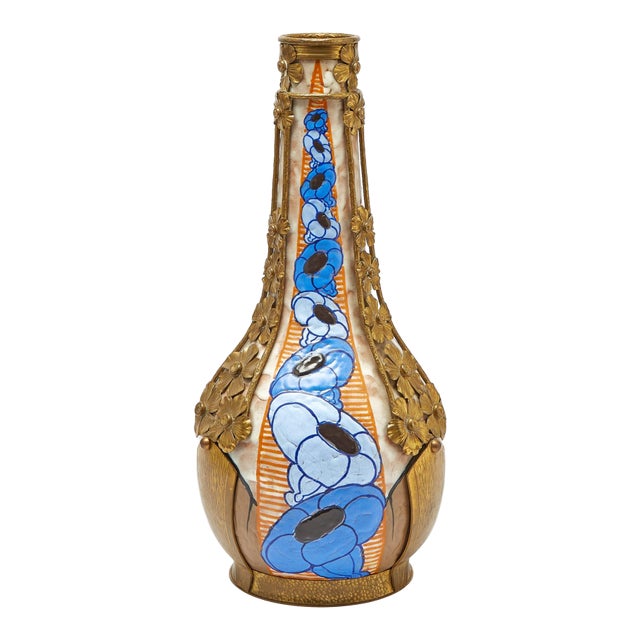 Early 20th Century French Art Deco Gilt-Metal Mounted Stoneware Vase For Sale