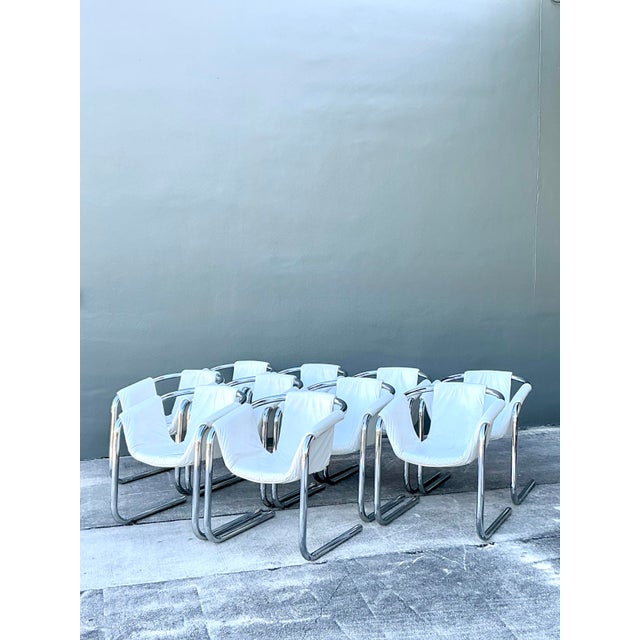 Vintage Boho Vecta “Zermatt” Leather Sling Dining Chairs - Set of 10 For Sale - Image 10 of 14