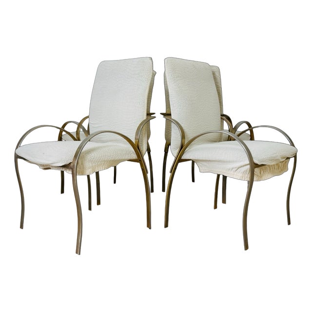 Vintage Italian Gold Metal Dining Chairs, 1970s, Set of 4 For Sale