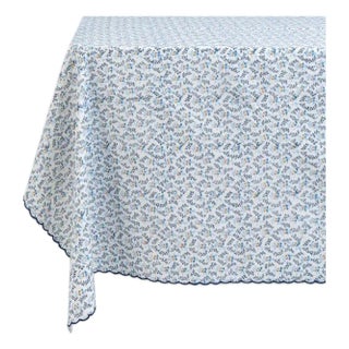 Sharland England Little Flower Scalloped Tablecloth in Blue For Sale
