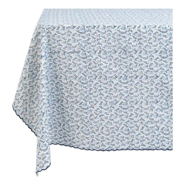 Sharland England Little Flower Scalloped Tablecloth in Blue For Sale
