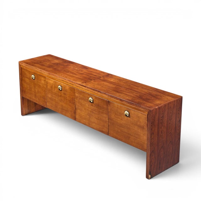 Wood Edward Wormley for Dunbar Mid Century Rosewood, Oak and Brass Credenza For Sale - Image 7 of 8