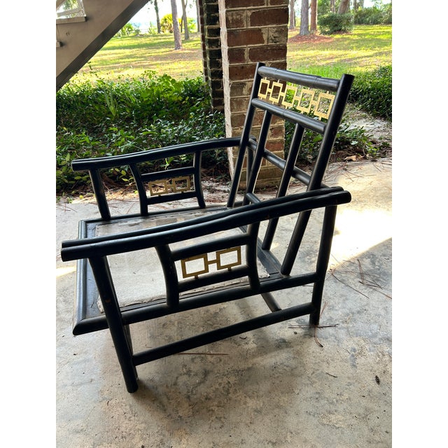 Mid 20th Century 1950s James Mont Style Asian Modern Faux Bamboo Sofa & Lounge Chair — 2-Piece Set For Sale - Image 5 of 12