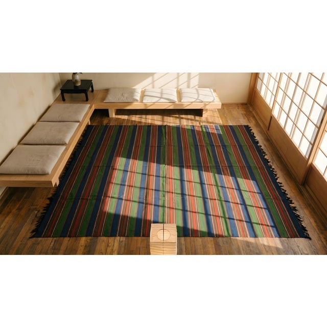 Textile 1930s Multicolor Geometric Stripe Flat Woven Antique Kilim Anatolian Turkey Rug 11'0" X 14'4" Wool Carpet For Sale - Image 7 of 8
