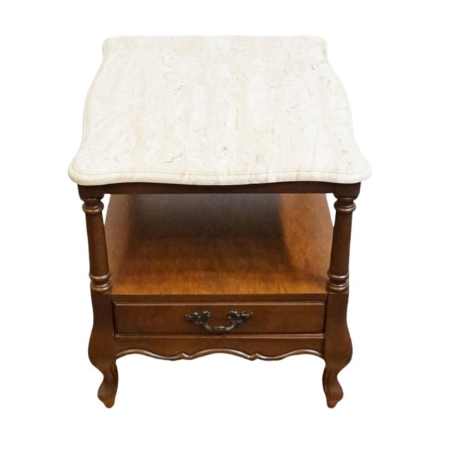 French Country Hammary Furniture Solid Cherry Country French 20" Accent End Table W. White Granite Top For Sale - Image 3 of 12